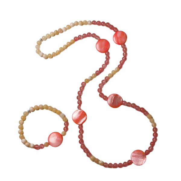 Cherryquarz Calcit Perlmutt Schmuckset